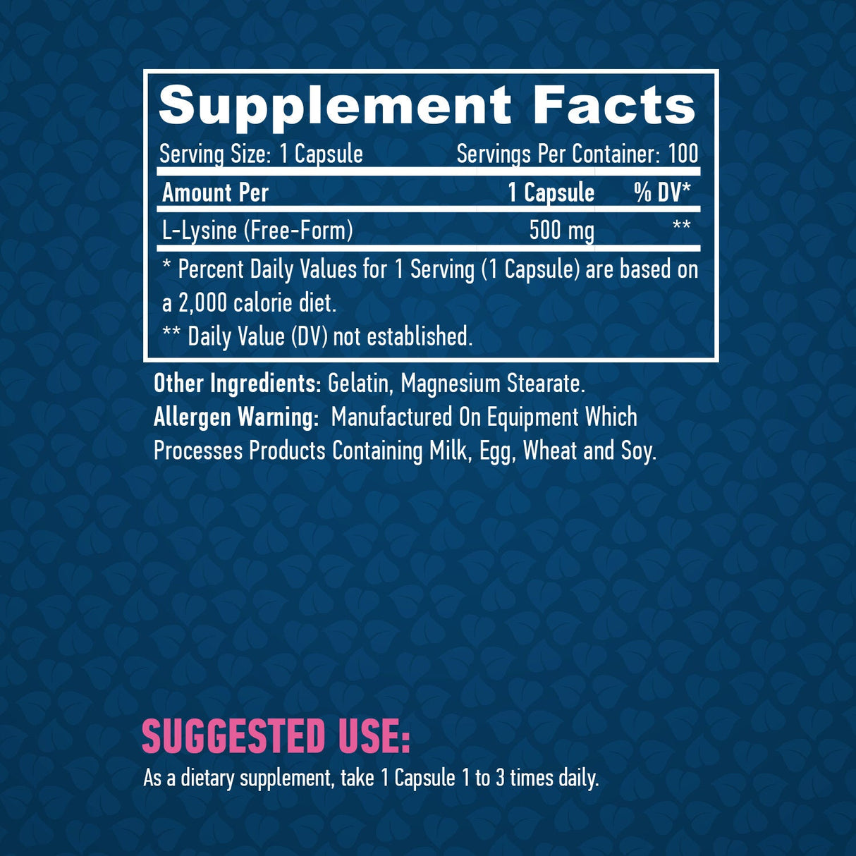 L-lizin 500 mg./100 Vkaps.