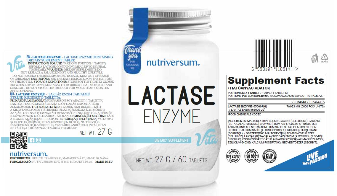 Enzim laktaza - 60 tableta