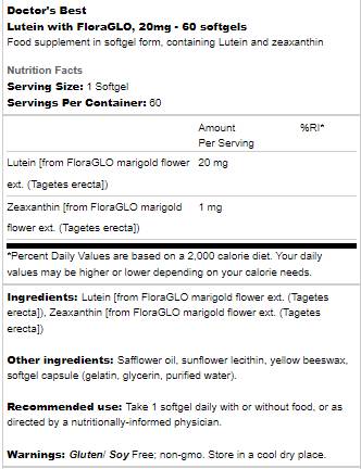 Lutein 20 mg | S FloraGLO - 60 gel kapsula