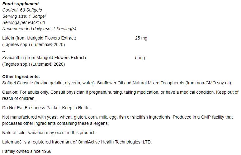 Lutein & Zeaksantin - 60 gel kapsula