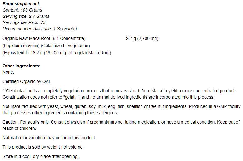 MACA 6:1 Concentrate Pure Powder - 198 grama