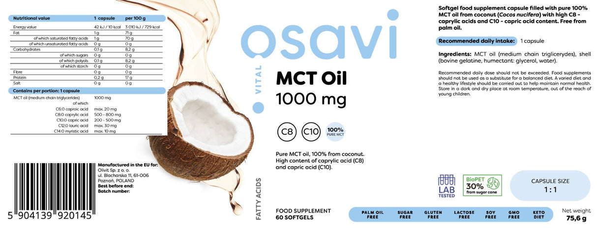 MCT ulje 1000 mg | C8 + C10 - 60 mekih gelova