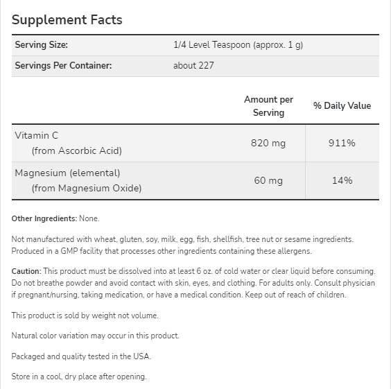 Magnezijev askorbat u prahu | Čisti, puferirani vitamin C - 227 grama