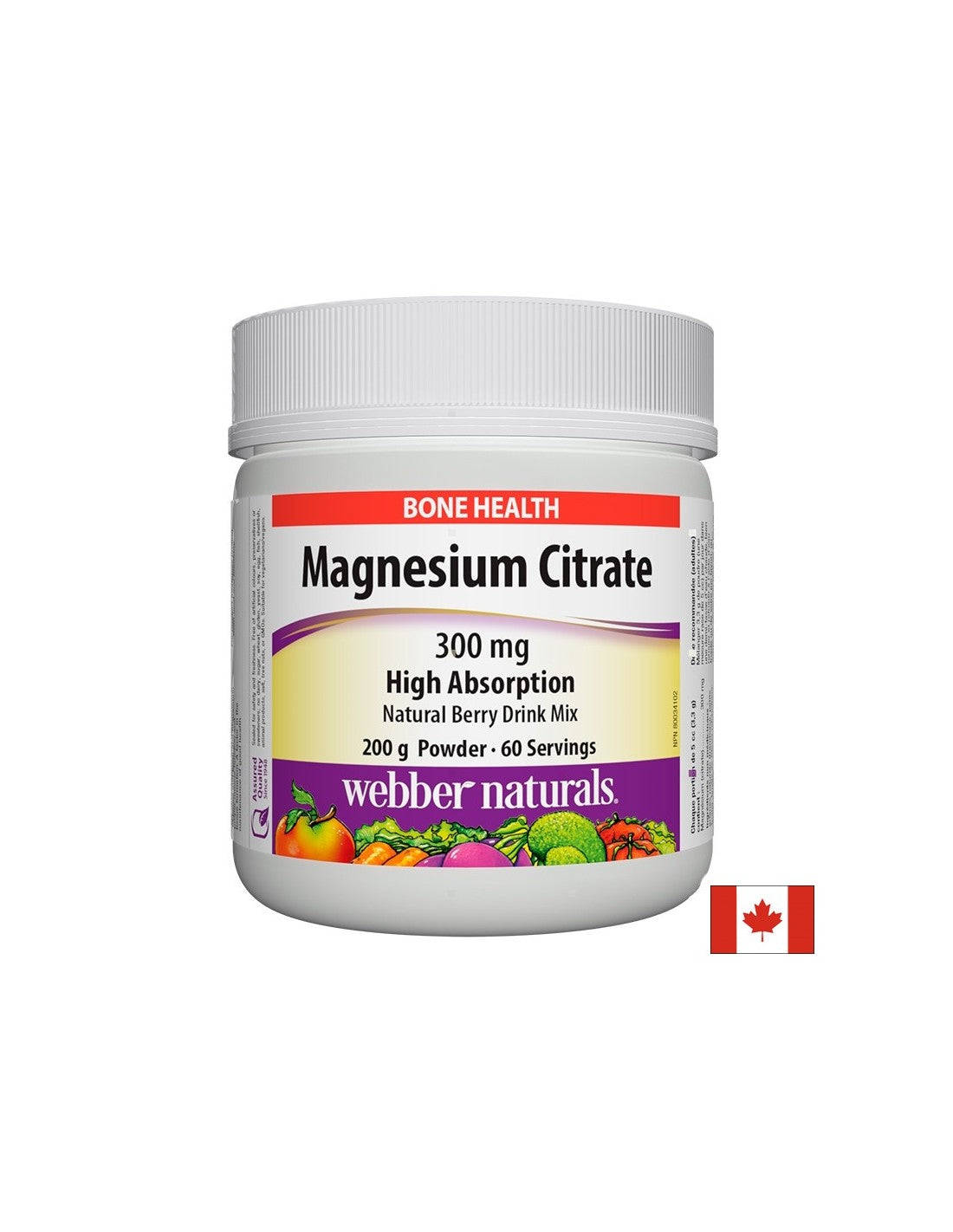 Magnezijev citrat - Visoko apsorbirajući magnezijev citrat 300 mg, 200 g praha s okusom bobičastog voća <tc>Webber Naturals</tc>