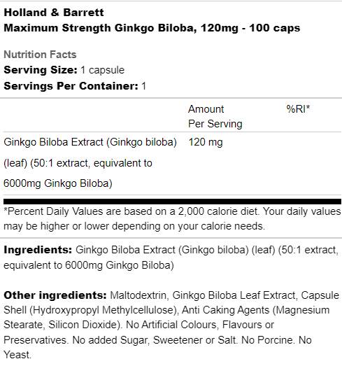 Maximum Strength Ginkgo Biloba 120 mg - 100 kapsula