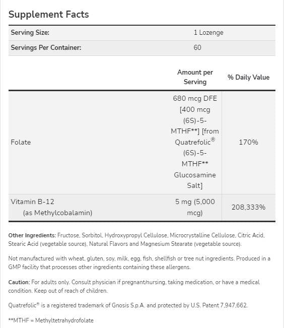 Metil B-12 5000 mcg | s folnom kiselinom Quatrefolic® - 60 sublingvalnih tableta