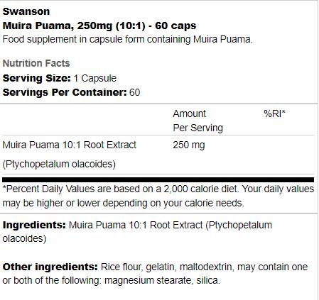 Muira Puama 250 mg | 10:1 ekstrakt 60 kapsula
