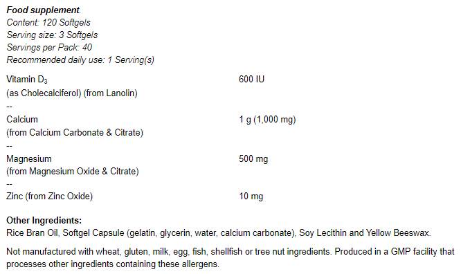 Kalcijev i magnezij softgels / s vit d i cinkom - 120 gel kapsula
