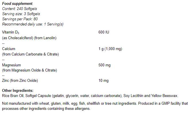 Kalcijev i magnezij softgels / s vit d i cinkom - 120 gel kapsula