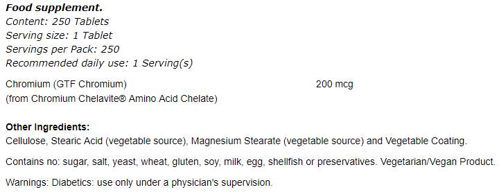 GTF Chromium 200 mcg - 250 tableta