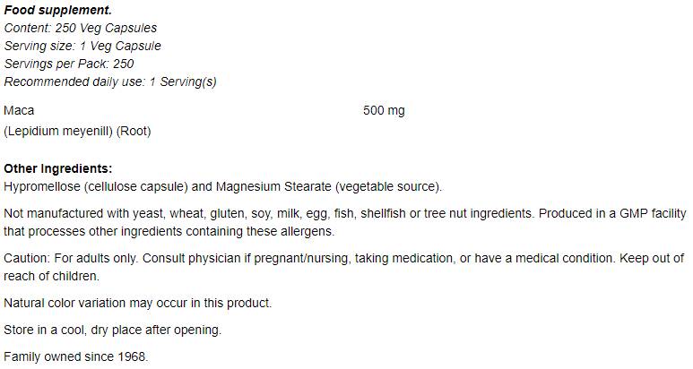 Maca 500 mg - 250 kapsula