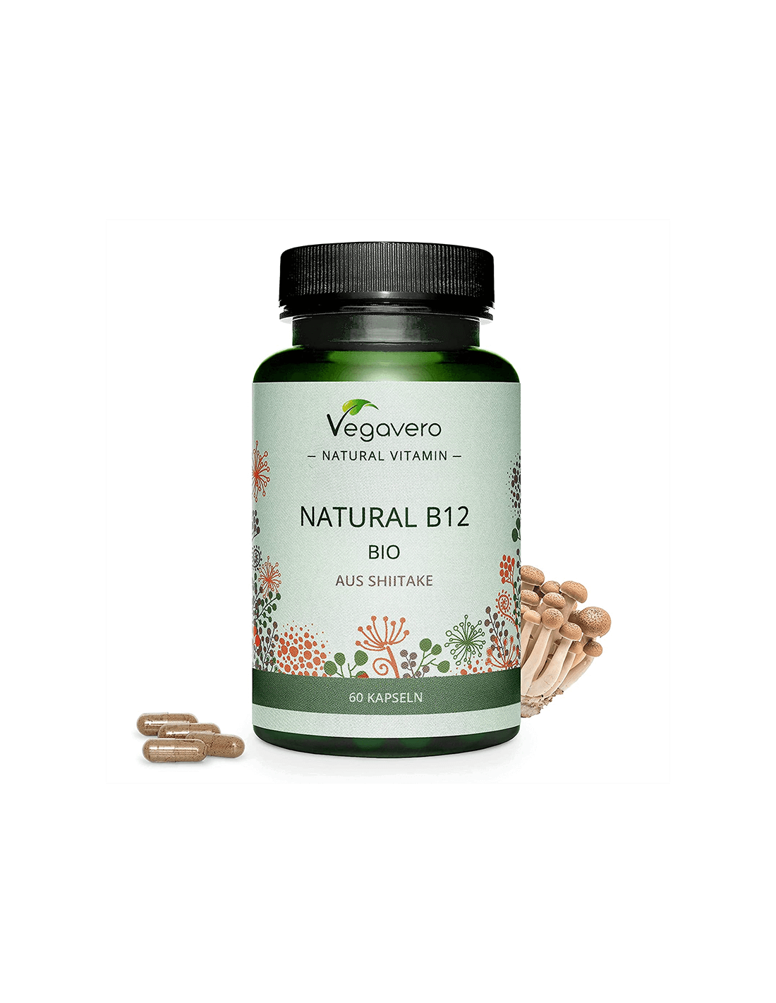 Prirodni B12 BIO od shiitake gljiva/ Vitamin B12 (od organskih ljekovitih shiitake gljiva), 60 kapsula, 100% veganski <tc>Vegavero</tc>