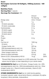 Norveško ulje jetre bakalara 1000 mg | S okusom limuna - 180 gel kapsula