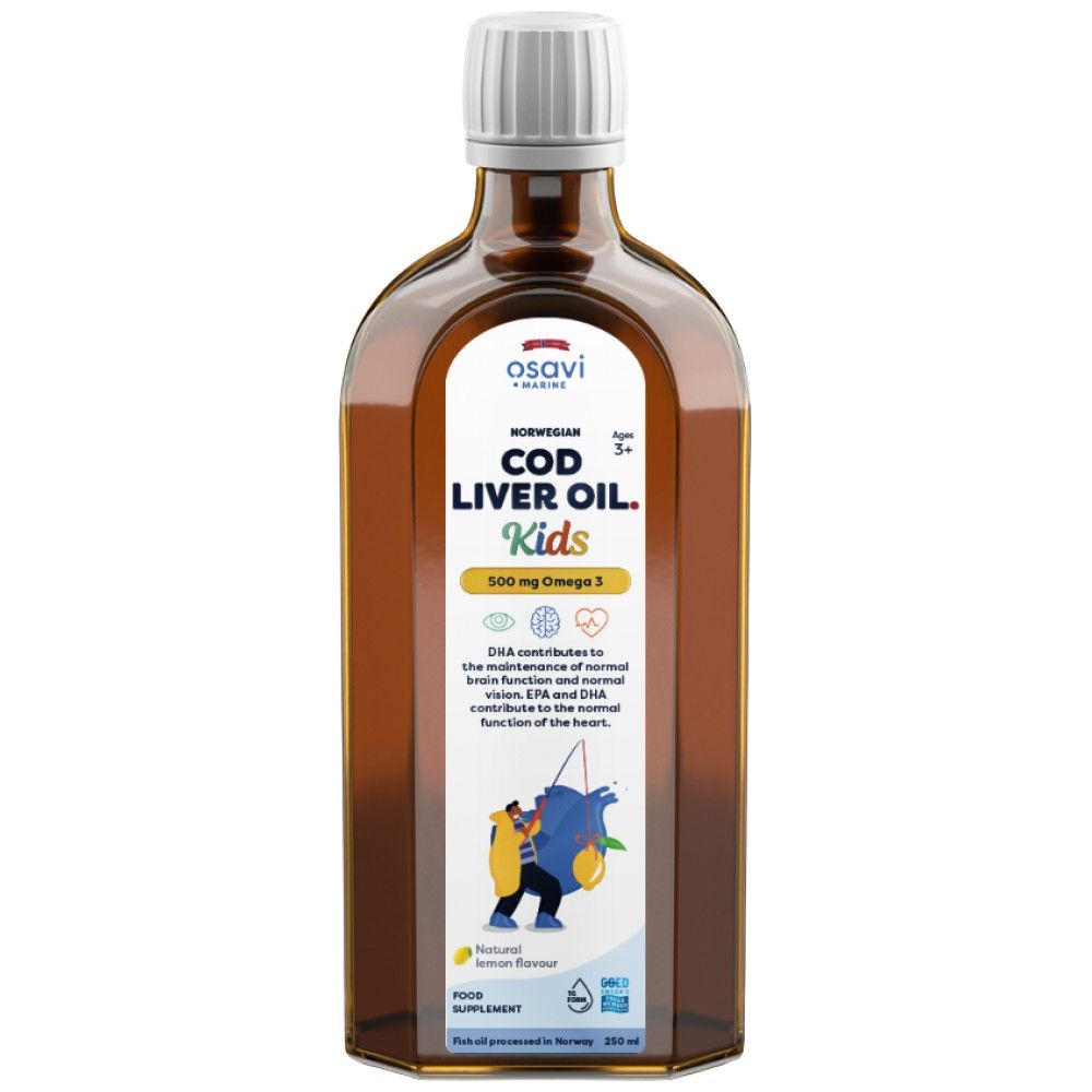 Norveško ulje jetre bakalara za djecu | Tekuća Omega s okusom limuna - 250 ml