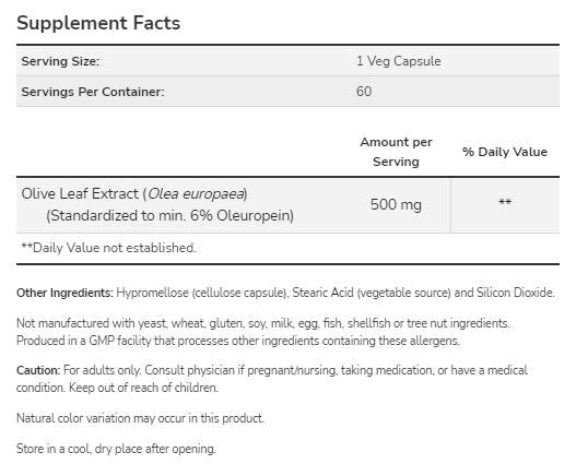 Ekstrakt lista masline 500 mg - 120 kapsula