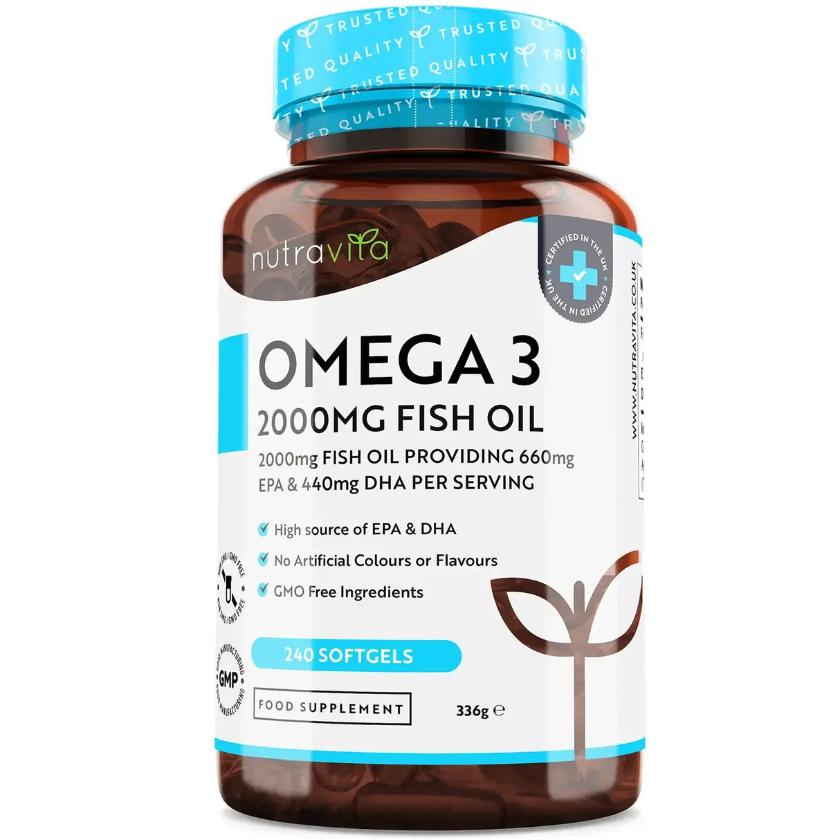 Omega 3 2000 mg /EPA 660 mg, DHA 440 mg/ Čisto riblje ulje /240 kapsula, 120 doza/ <tc>Nutravita</tc>