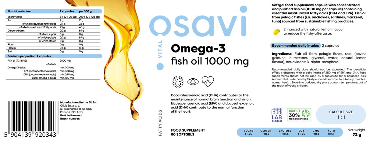 Omega 3 riblje ulje 1000 mg/okus limuna - 60 gel kapsula