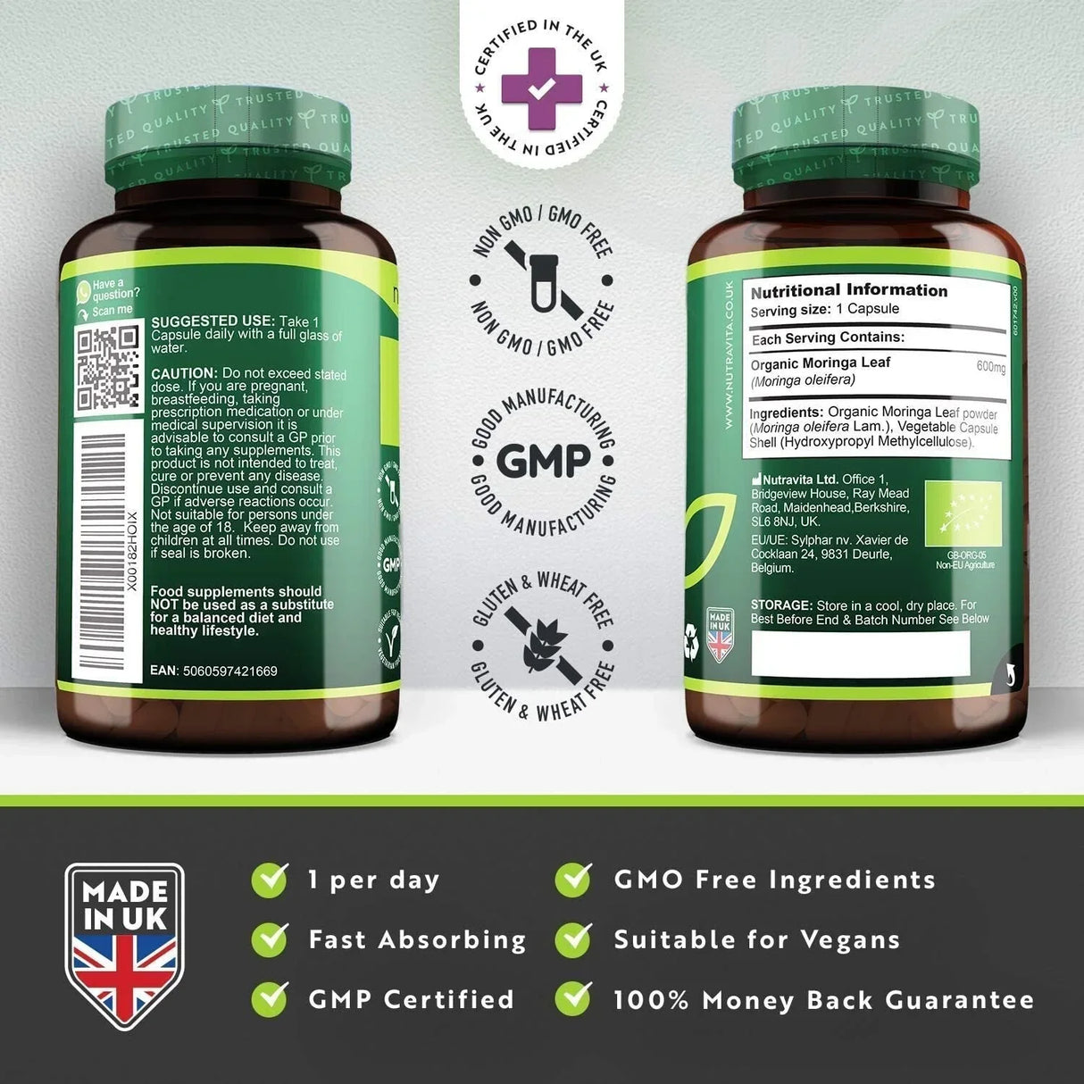 Organska Moringa - Bio Moringa 600 mg 120 veganskih kapsula