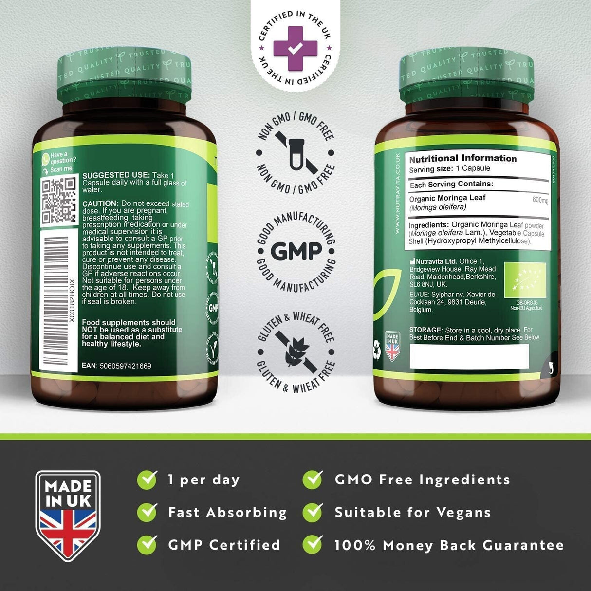 Organska Moringa - Bio Moringa 600 mg 120 veganskih kapsula