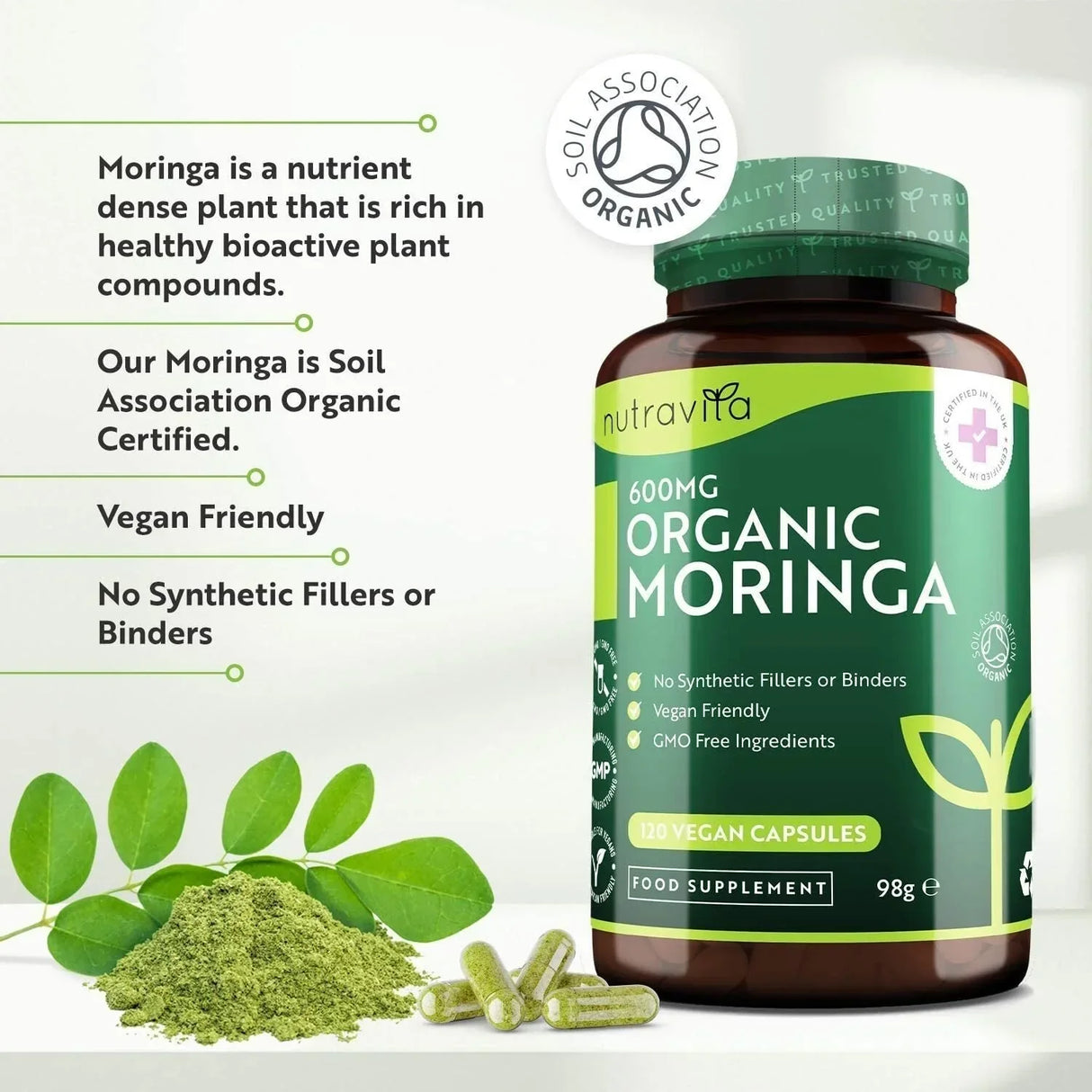 Organska Moringa - Bio Moringa 600 mg 120 veganskih kapsula