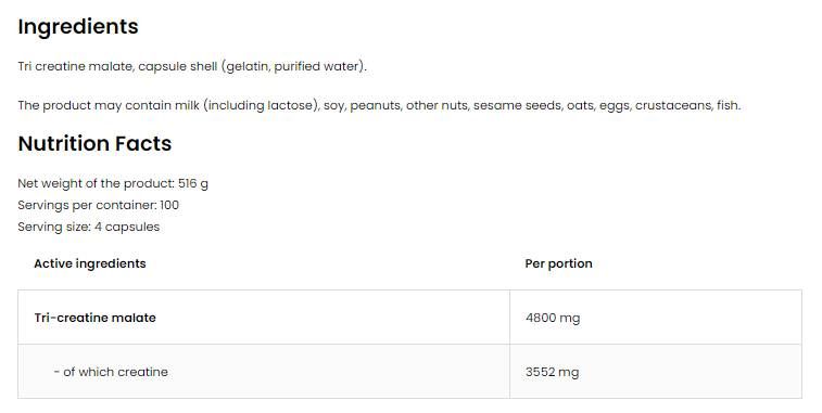 Tri kreatin Malate / TCM 1200 mg - 180 kapsula