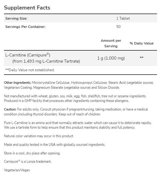L-karnitin 1000 mg | Carnipure® - 50 tableta