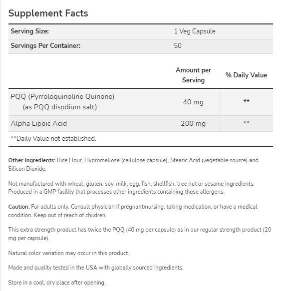 PQQ 40 mg ekstra snage | s alfa lipoinskom kiselinom 200 mg - 50 kapsula