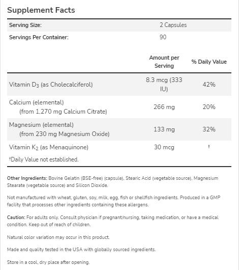 Cal-Mag DK | Kalcij, magnezij, vitamin D3 + K2 - 180 kapsula