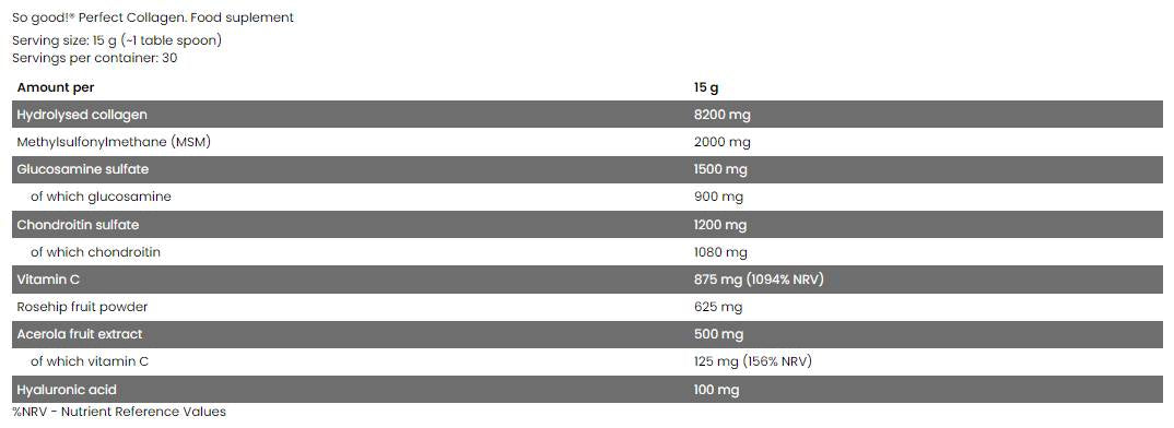 Perfect Collagen/sa glukozaminom, kondroitinom, MSM-om, hijaluronom - 450 grama