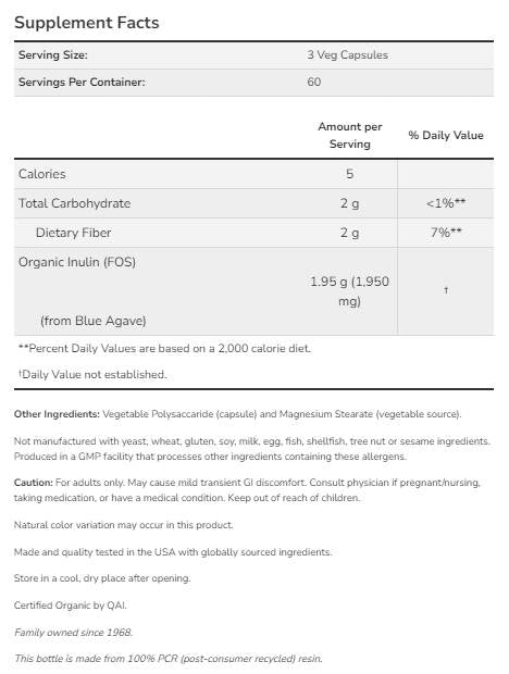 Prebiotic Inulin Fiber FOS - 180 kapsula