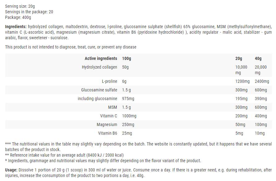 Pro Flex/Kolagen + Glukozamin - MSM - Prolin - 400 grama