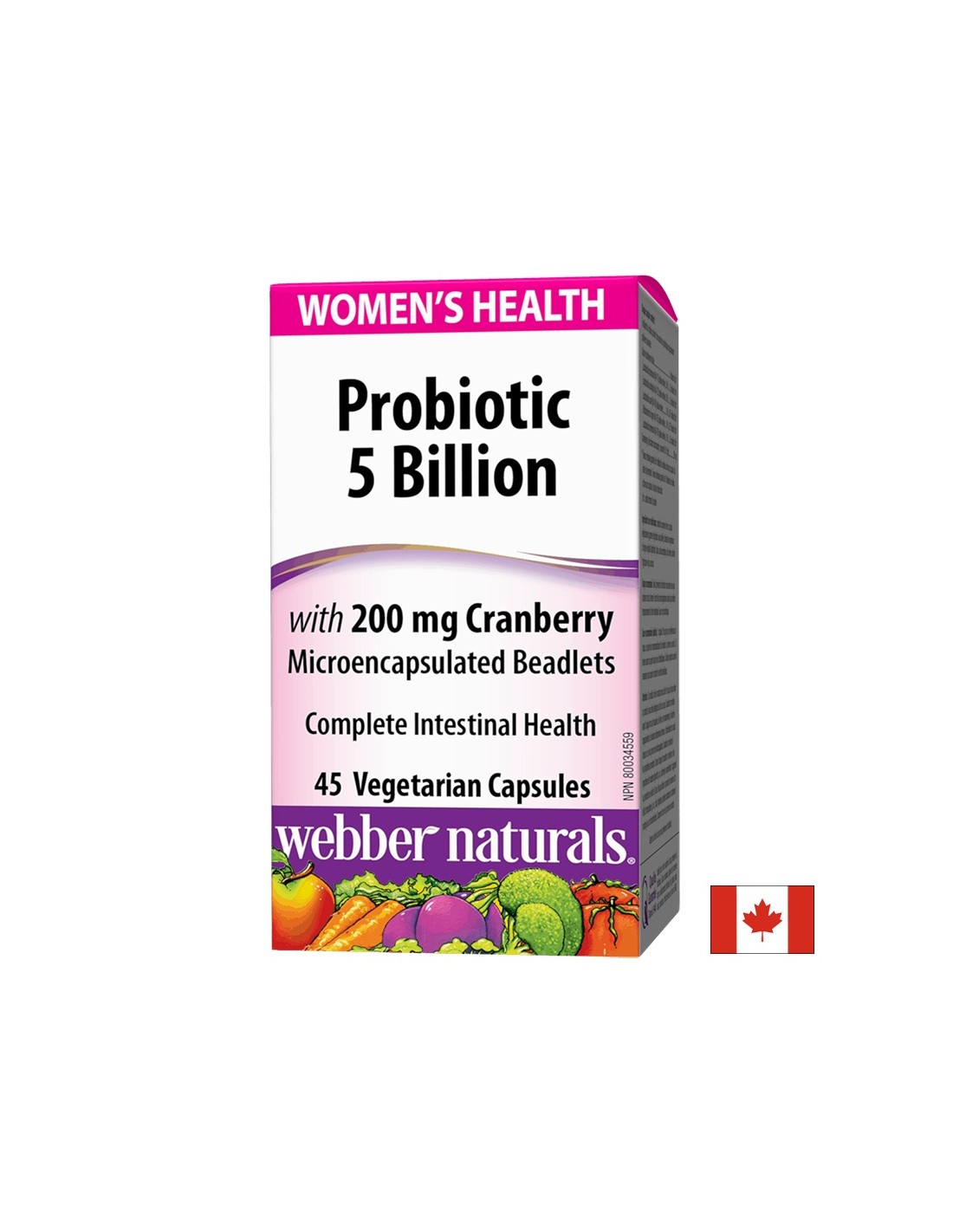 Probiotik za žensko zdravlje/ Probiotik za žene 5 sojeva, 5 milijardi aktivnih probiotika + brusnica x 45 kapsula <tc>Webber Naturals</tc>