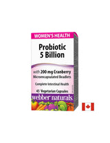 Probiotik za žensko zdravlje/ Probiotik za žene 5 sojeva, 5 milijardi aktivnih probiotika + brusnica x 45 kapsula <tc>Webber Naturals</tc>