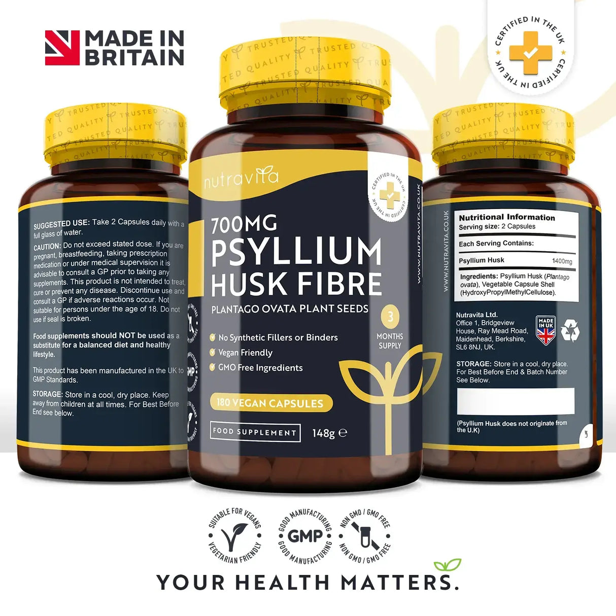 Vlakna od ljuske psylliuma 700 mg 180 Vcapsula <tc>Nutravita</tc>