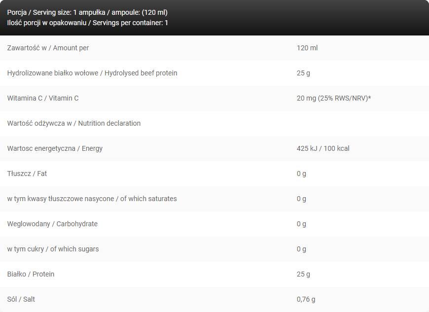 Levrohipro Shot/25 g hidroliziranih goveđih proteina s nula šećera - 120 ml