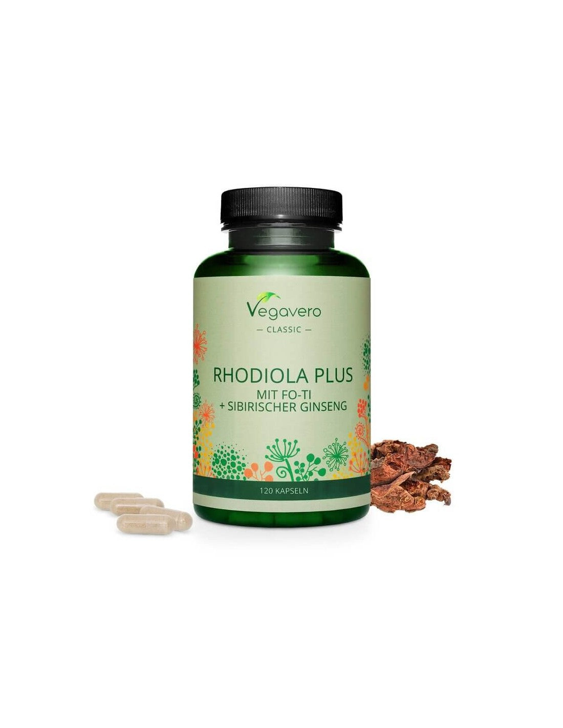 Rhodiola Plus mit Fo-Ti + Sibirischer Ginseng/ Zlatni korijen + Fo-ti i Sibirski ginseng, 120 kapsula, 100% veganski