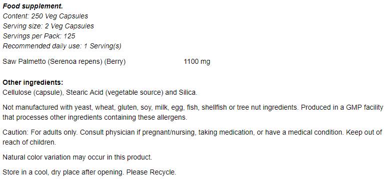 Saw Palmetto bobice 550 mg - 250 kapsula