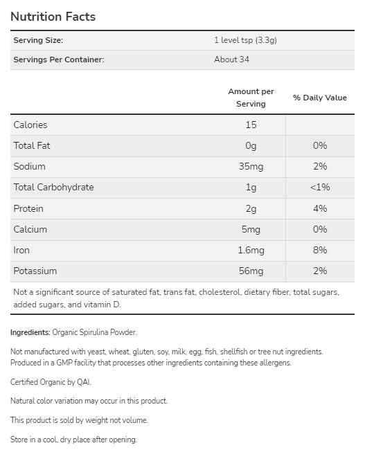 Spirulina u prahu | Certificirano organsko - 113 grama