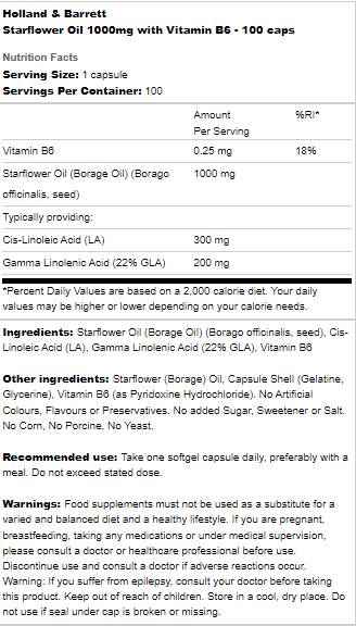 Ulje zvjezdanog cvijeta 1000 mg | Sa vitaminom B6 - 100 kapsula