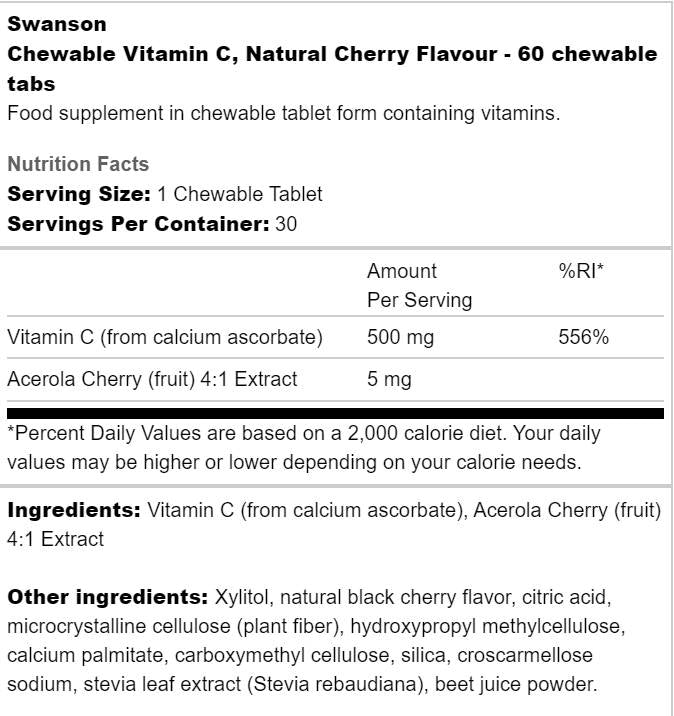 Vitamin C za žvakanje bez šećera 500 mg 60 tableta