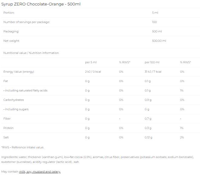 Sirup Zero - čokoladna naranča - 500 ml