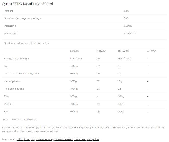 Sirup Zero - Malina - 500 ml