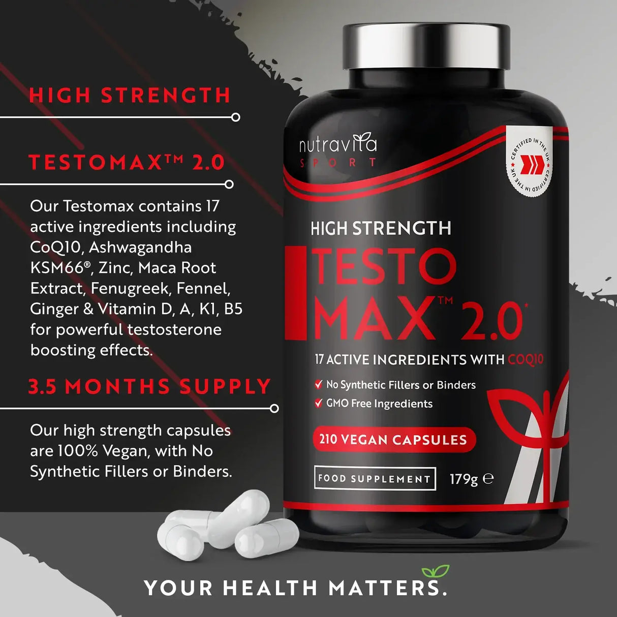 TESTOMAX™ 2.0 /210 kapsula, 105 dana/ s Ashwagandhom KSM 66®, CoQ10 & Korijen mace <tc>Nutravita</tc>