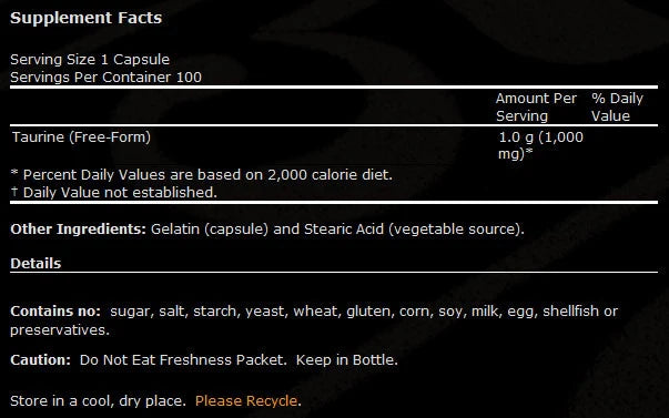 Taurin 1000 mg/Double Strength - 100 kapsula