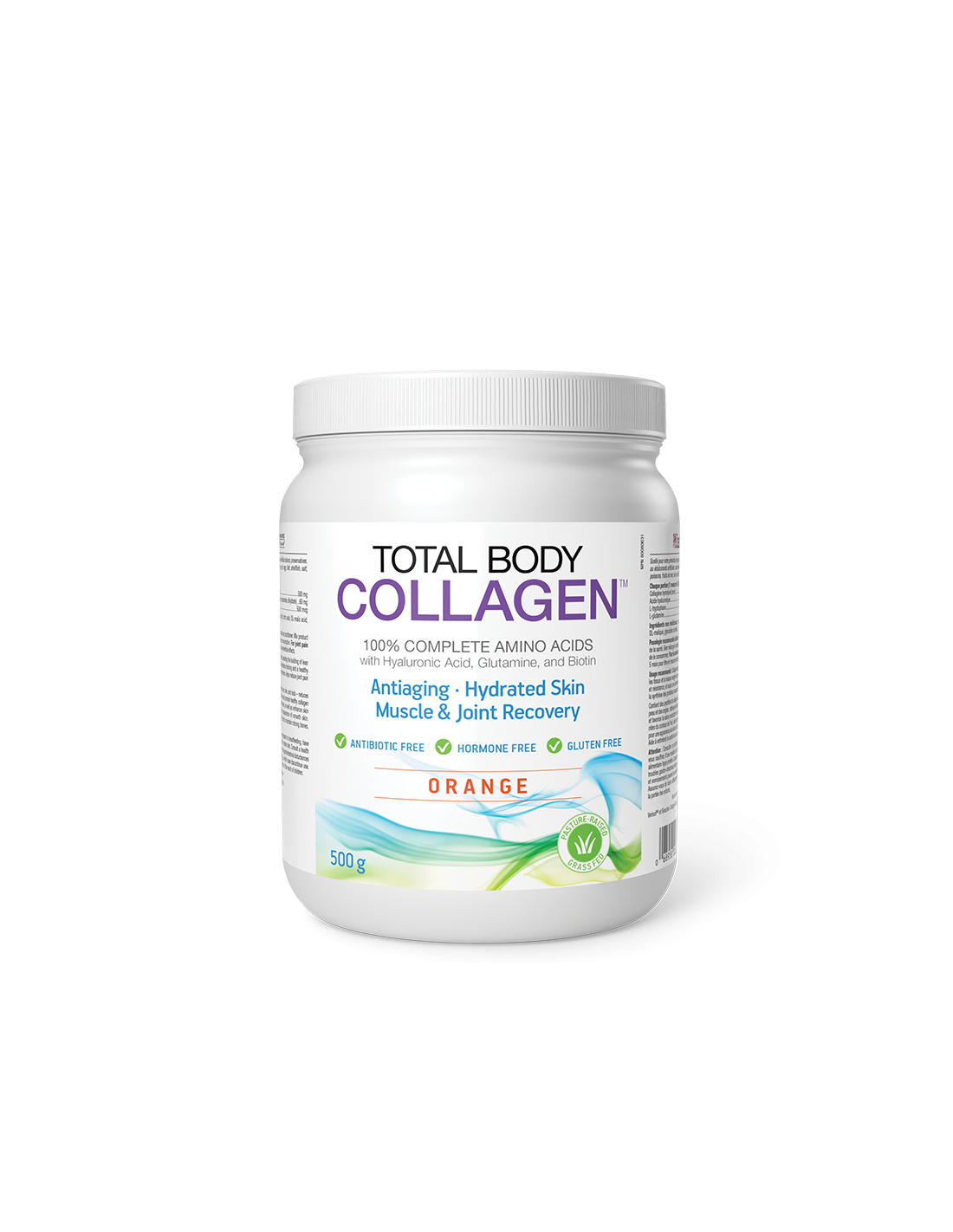 Hidrolizirani goveđi kolagen s hijaluronskom kiselinom, glutaminom i biotinom - Total Body Collagen, 500 g praha, okus naranče <tc>Natural Factors</tc>