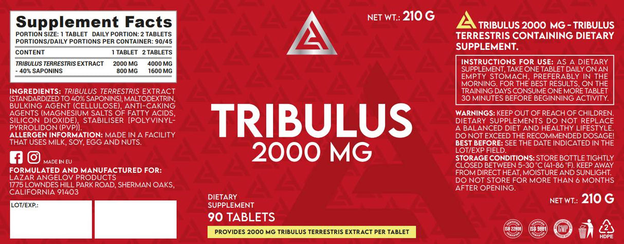Tribulus 2000 mg | Mega Dose ekstrakt Tribulus Terrestris - 90 tableta