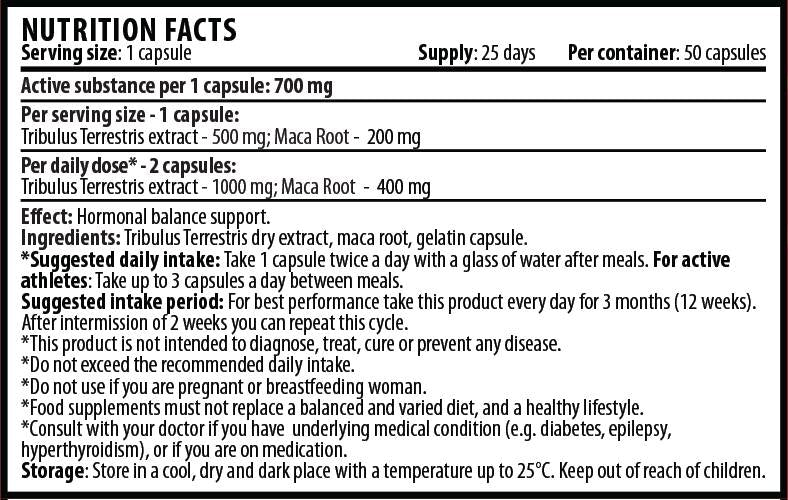 Tribulus s macom 1400 mg - 50 kapsula