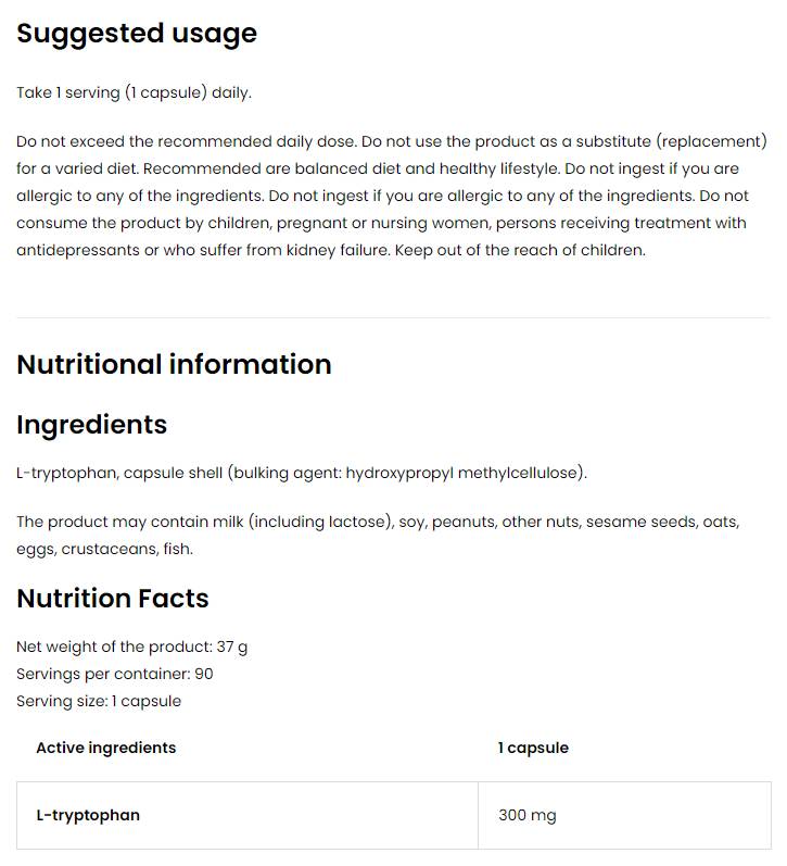 Triptofan 300 mg/Vege 90 kapsula