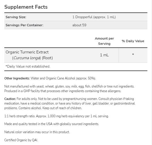 Tekući ekstrakt kurkume | Certified Organic - 59 ml