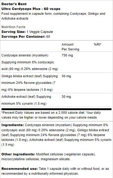 Ultra Cordyceps Plus | S artičokom & Ginko Biloba - 60 kapsula